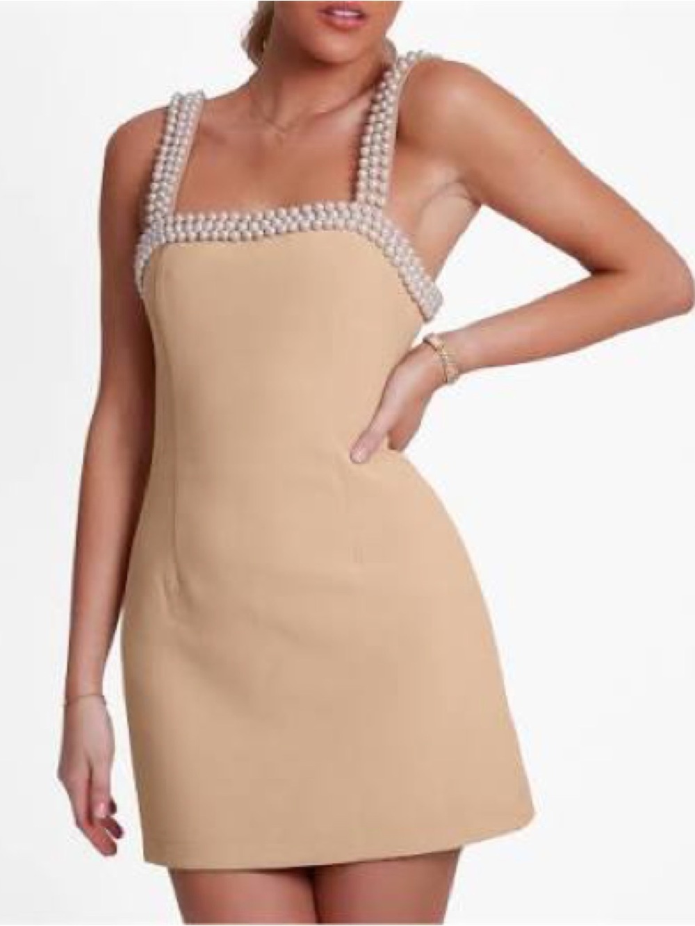 NWT ODD MUSE Pearl-Trim Nude Mini Dress